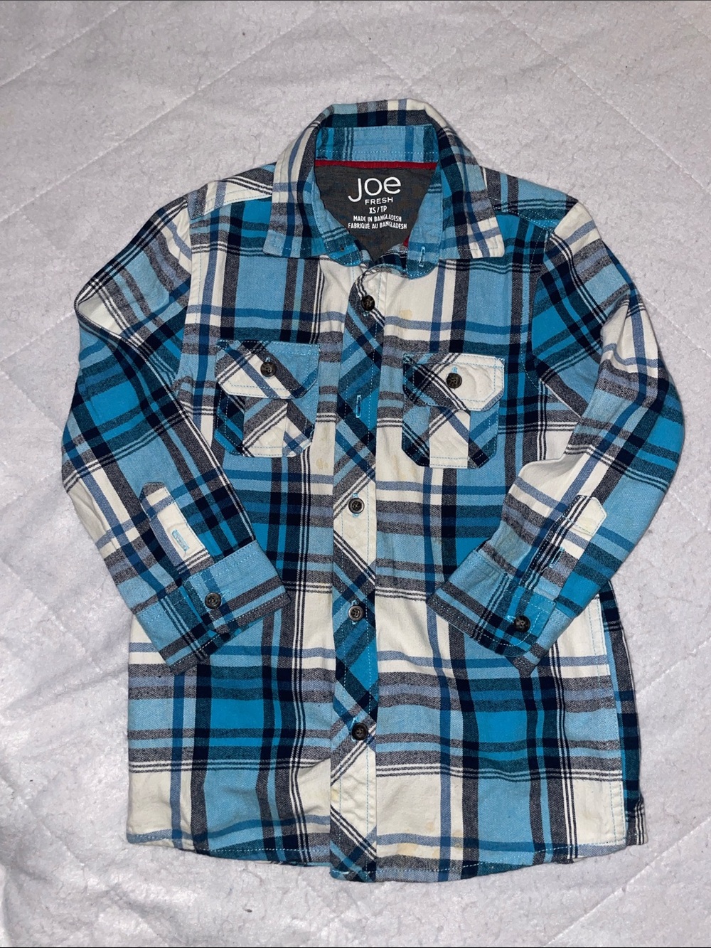 Joe Fresh Teal & Navy Plaid Button-Down Shirt for Kids